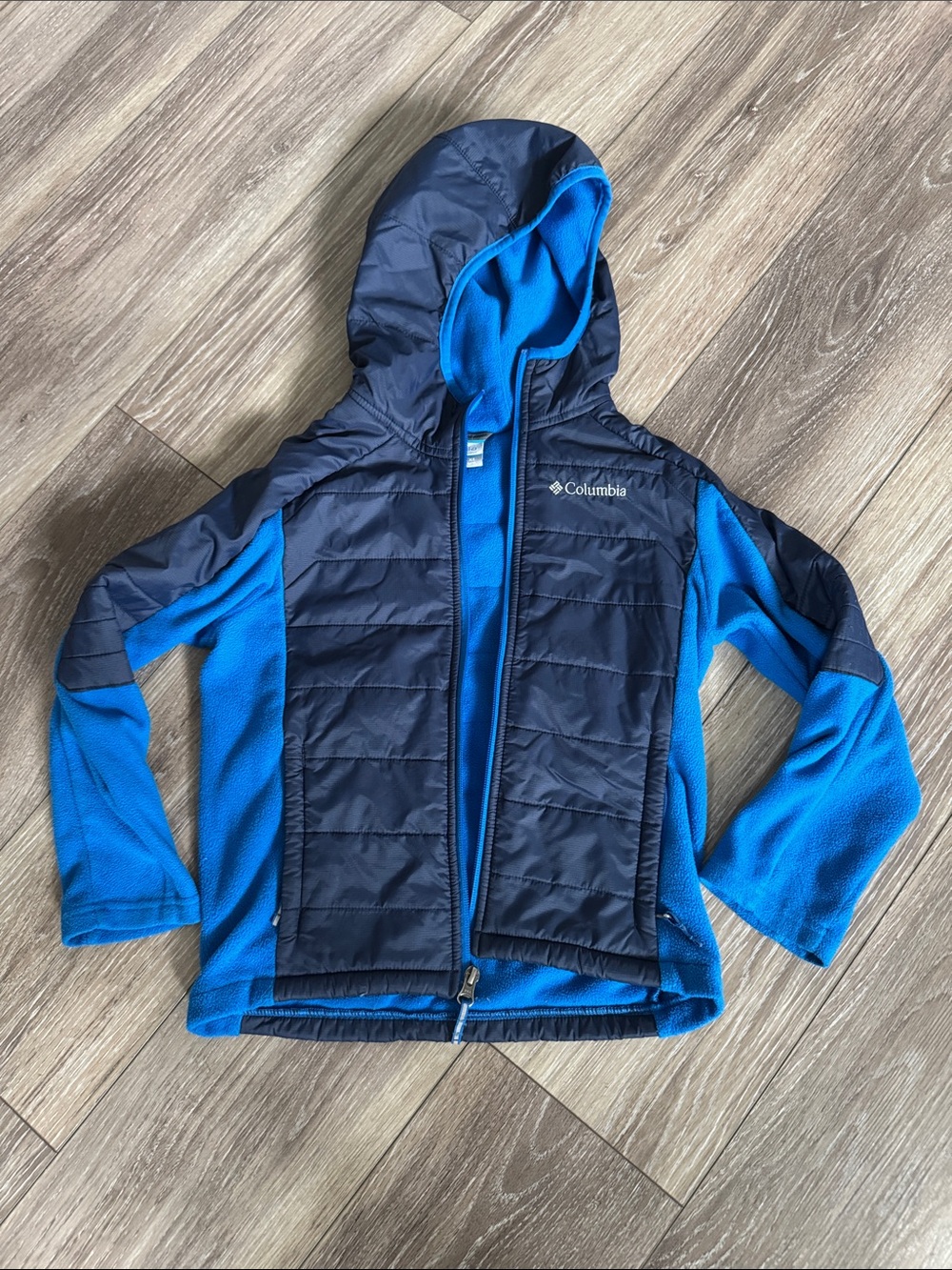 Columbia Kids Hooded Hybrid Jacket - Navy & Bright Blue